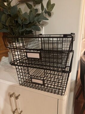 Large Stackable Wire Storage Baskets with Handles